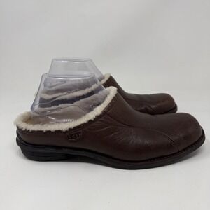 Ugg Women's Langford Brown Leather Shearling Lined Mule Size 9.5 #5744